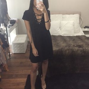 BLACK LACE UP MINI DRESS